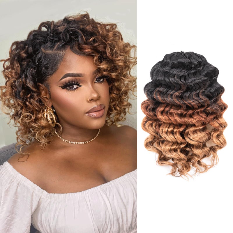 ToyoTree Ocean Wave Crochet Hair  12 Inch 8 Packs 3 Tones Ombre Brown MidLength Curly Deep Wave Crochet Hair Synthetic Ocean Wave Braiding Hair Extensions 12 InchOT30278P